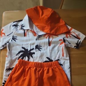 Tropical Palm Tree Shirt and Shorts Set with Hat